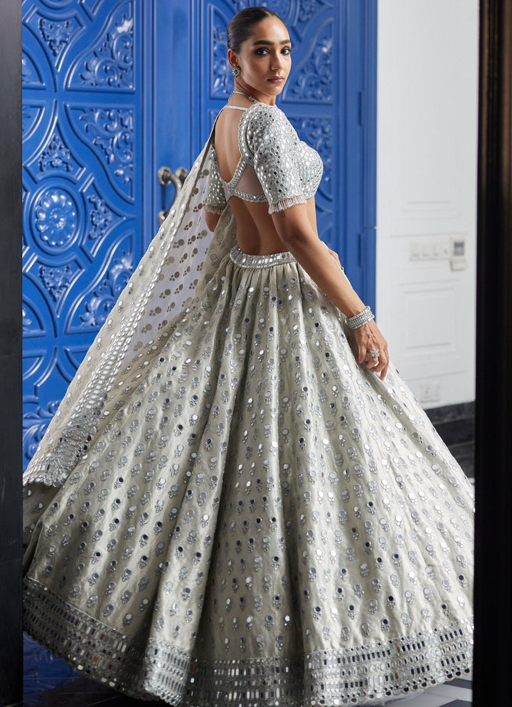 Silver Shimmer Mirror Embroidered Organza Lehenga With Classic Blouse Vvani By Vani Vats - Fabilicious Fashion