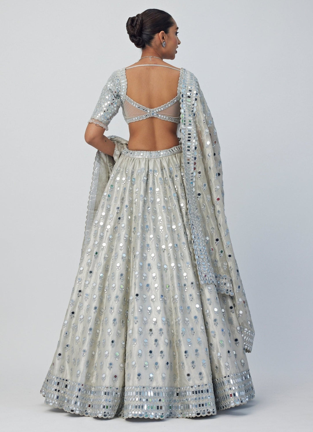 Silver Shimmer Mirror Embroidered Organza Lehenga With Classic Blouse Vvani By Vani Vats - Fabilicious Fashion