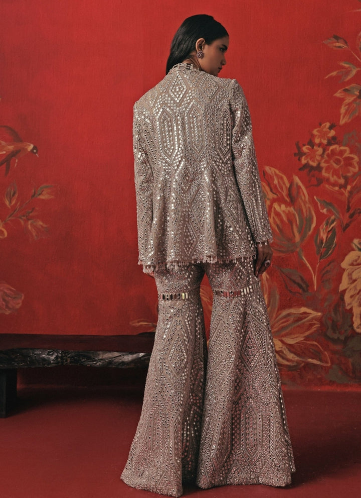 Twenty Nine Silver Soft Net Blouse Sharara Set With JacketFabilicious Fashion