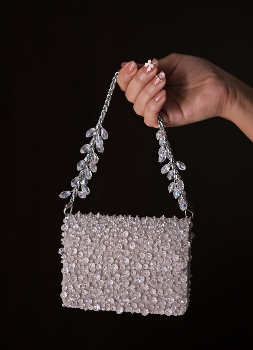 Silver Suede Crystal Embellished Mini Bag House of Kosha - Fabilicious Fashion