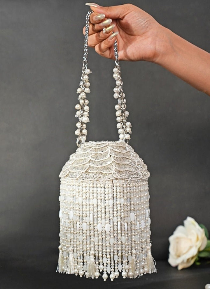 Silver Suede Embellished Bucket Bag House of Kosha - Fabilicious Fashion