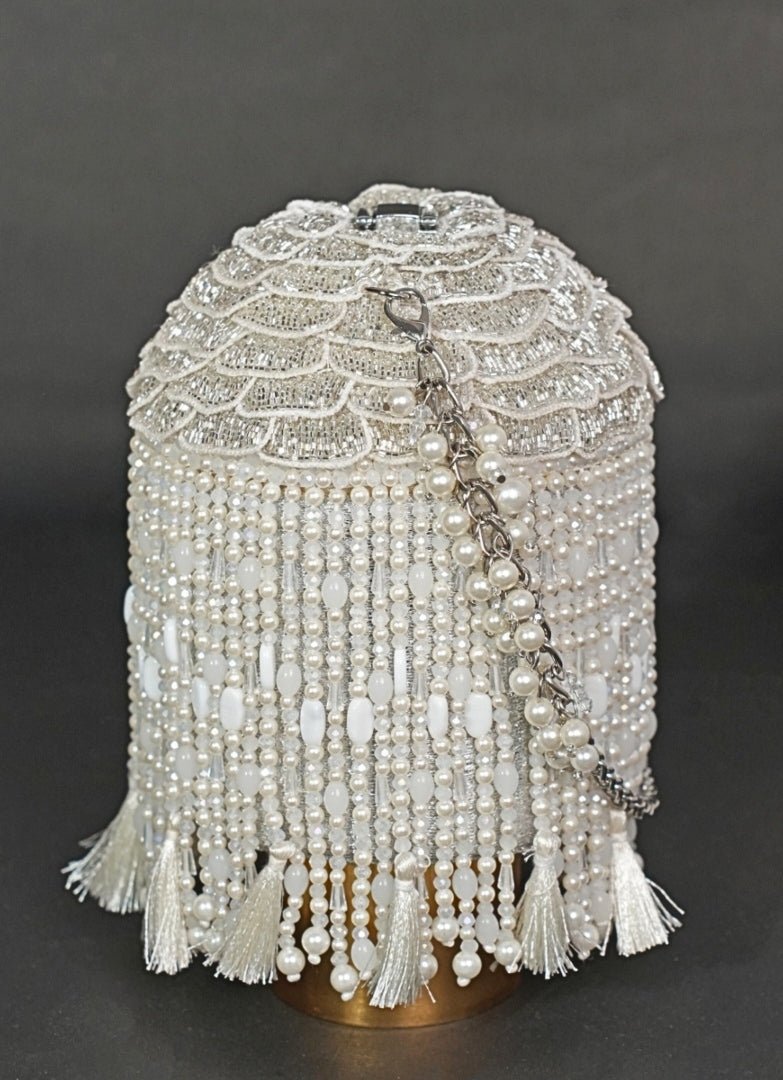 Silver Suede Embellished Bucket Bag House of Kosha - Fabilicious Fashion