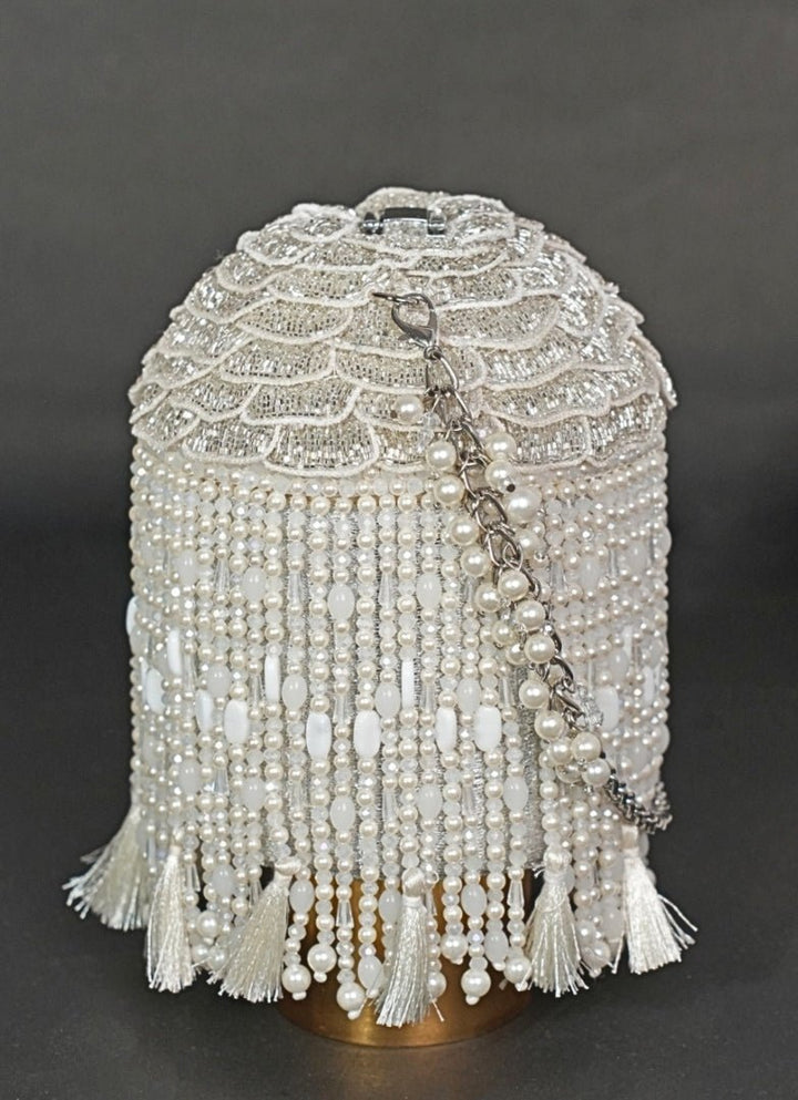 Silver Suede Embellished Bucket Bag House of Kosha - Fabilicious Fashion