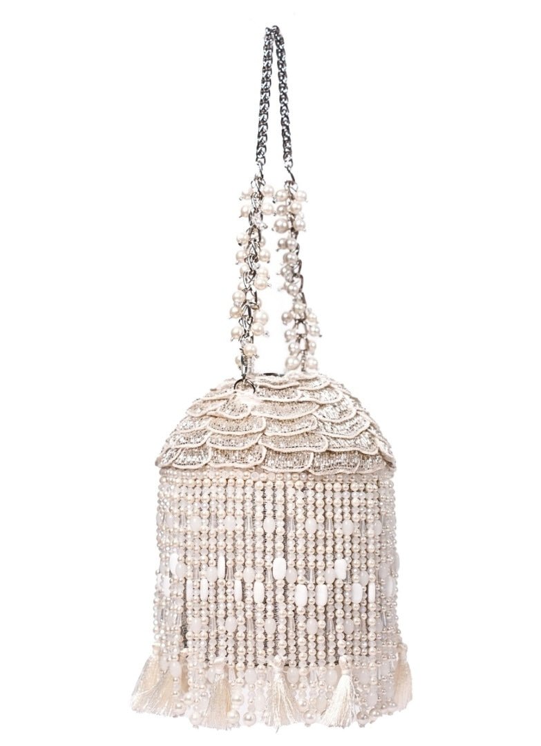 Silver Suede Embellished Bucket Bag House of Kosha - Fabilicious Fashion