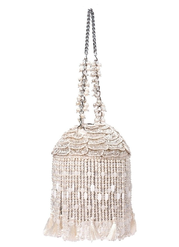 Silver Suede Embellished Bucket Bag House of Kosha - Fabilicious Fashion