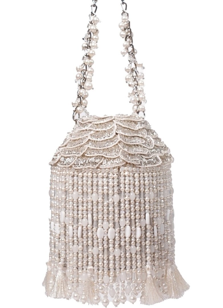 Silver Suede Embellished Bucket Bag House of Kosha - Fabilicious Fashion