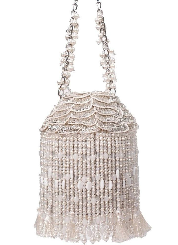 Silver Suede Embellished Bucket Bag House of Kosha - Fabilicious Fashion
