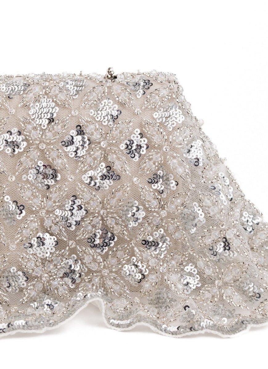 House of Kosha Silver Suede Embellished ClutchFabilicious Fashion