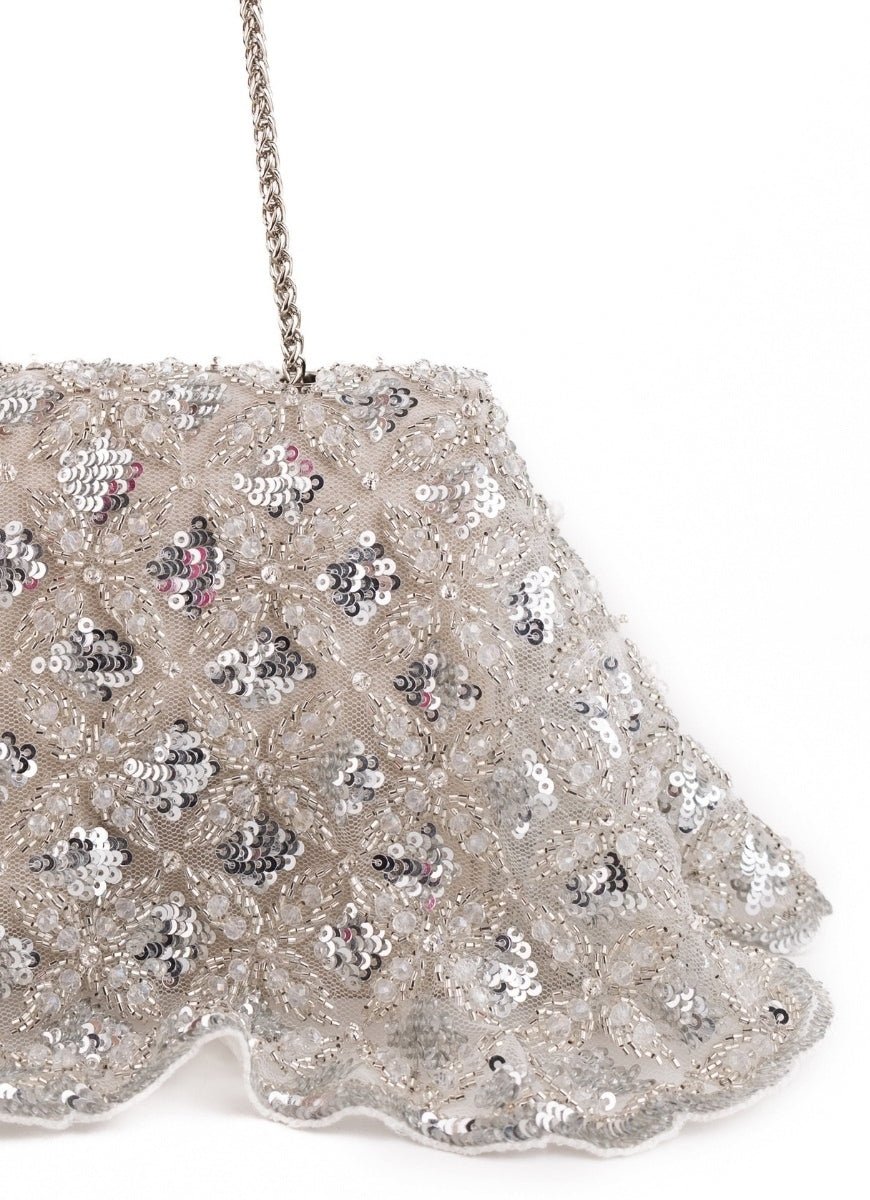 House of Kosha Silver Suede Embellished ClutchFabilicious Fashion