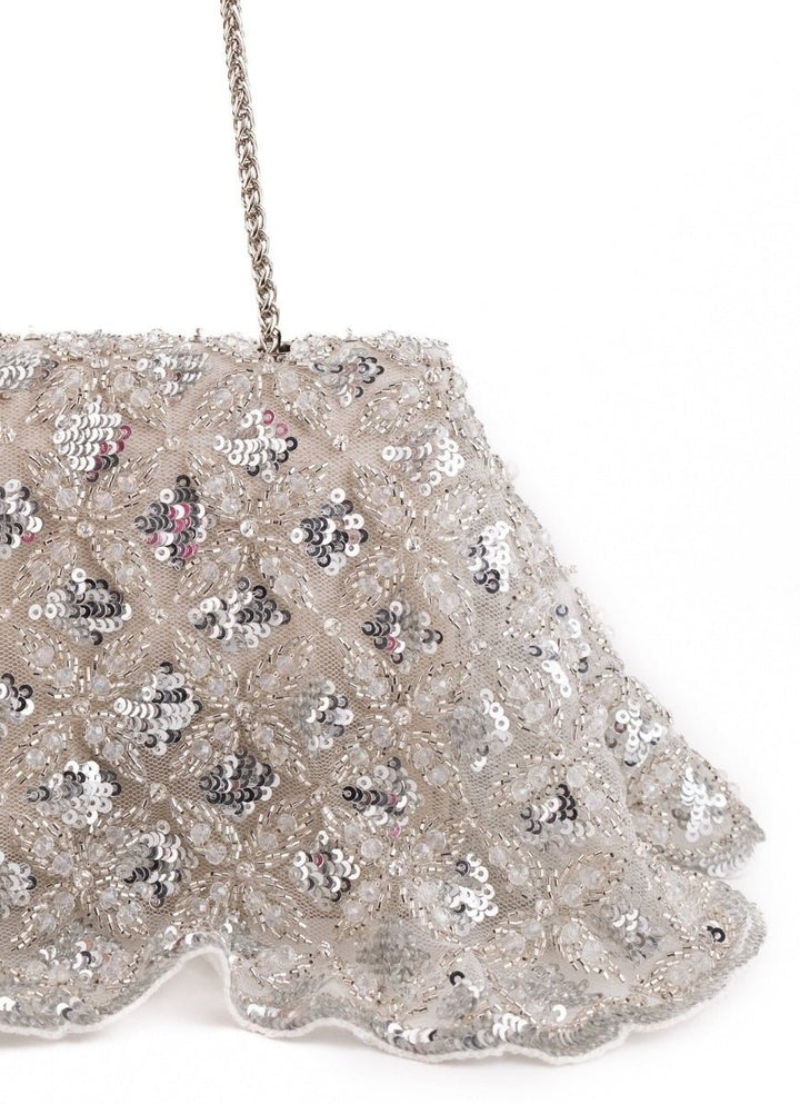 House of Kosha Silver Suede Embellished ClutchFabilicious Fashion