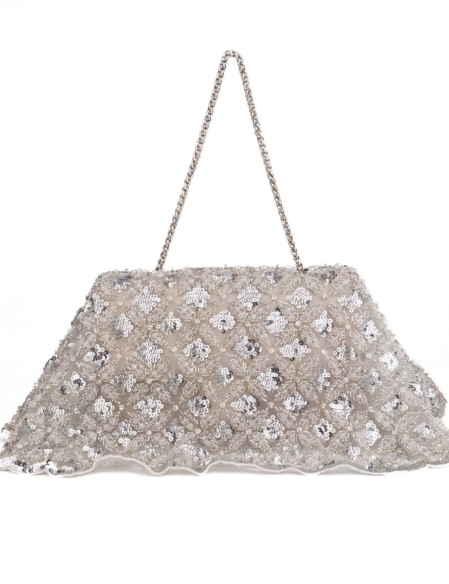 House of Kosha Silver Suede Embellished ClutchFabilicious Fashion