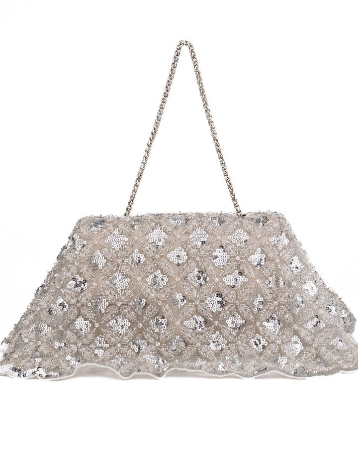 House of Kosha Silver Suede Embellished ClutchFabilicious Fashion