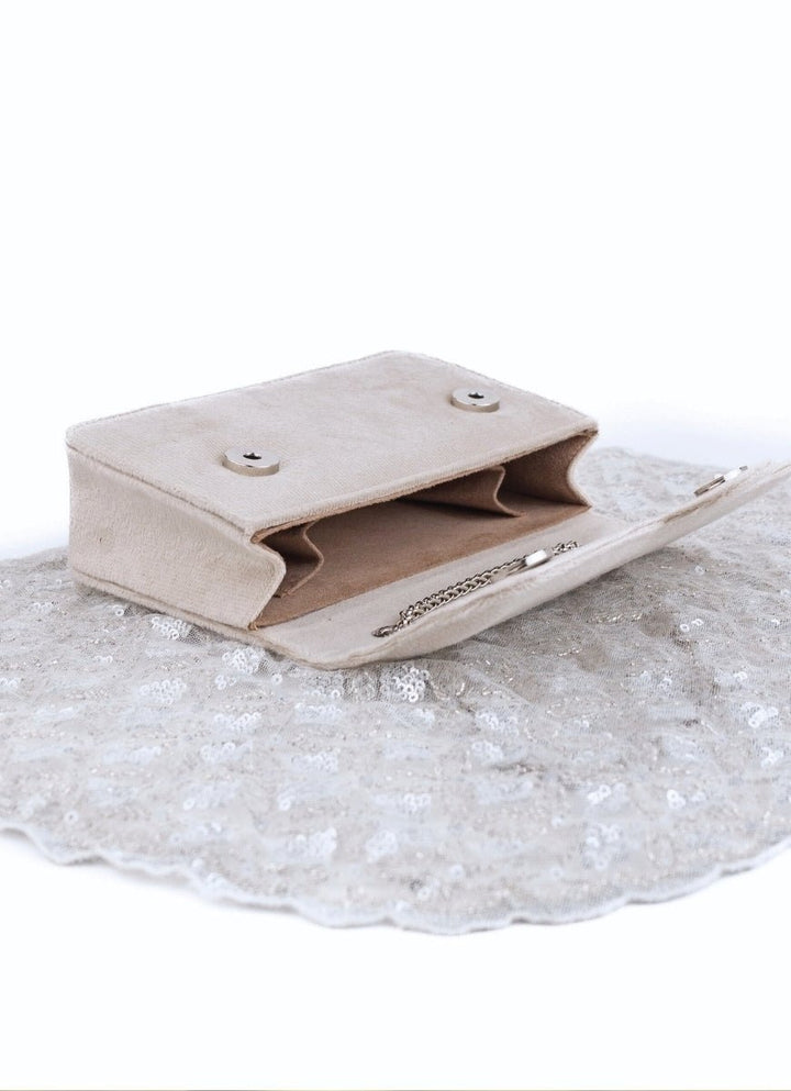 House of Kosha Silver Suede Embellished ClutchFabilicious Fashion