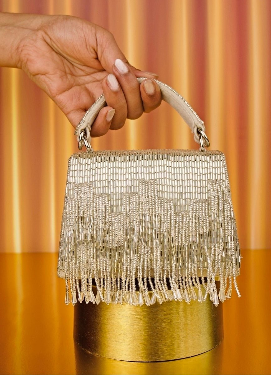 Silver Suede Handcrafted Box Bag House of Kosha - Fabilicious Fashion