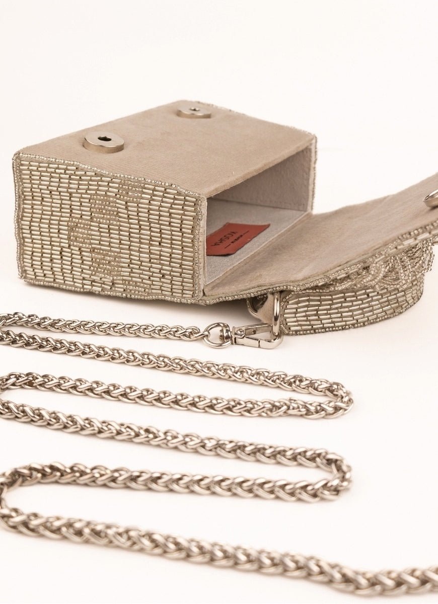 Silver Suede Handcrafted Box Bag House of Kosha - Fabilicious Fashion