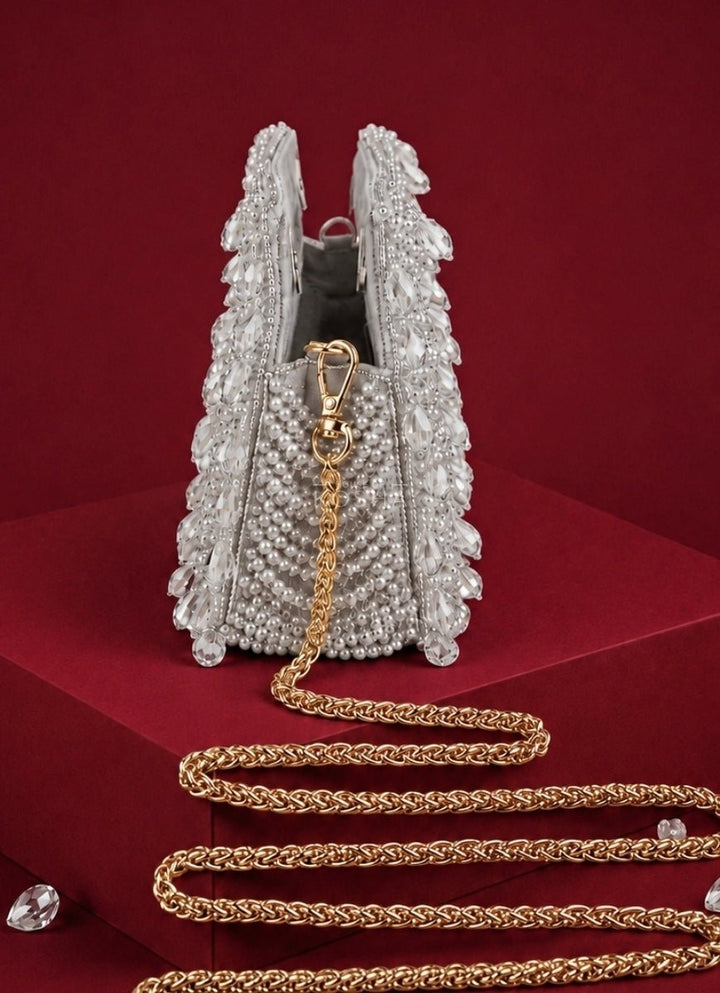 House of Kosha Silver Suede Handcrafted ClutchFabilicious Fashion