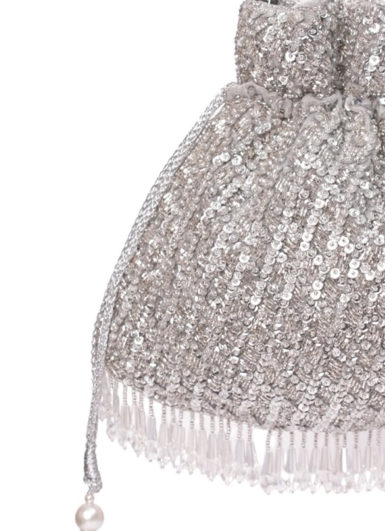 Silver Suede Sequin Embellished Potli House of Kosha - Fabilicious Fashion