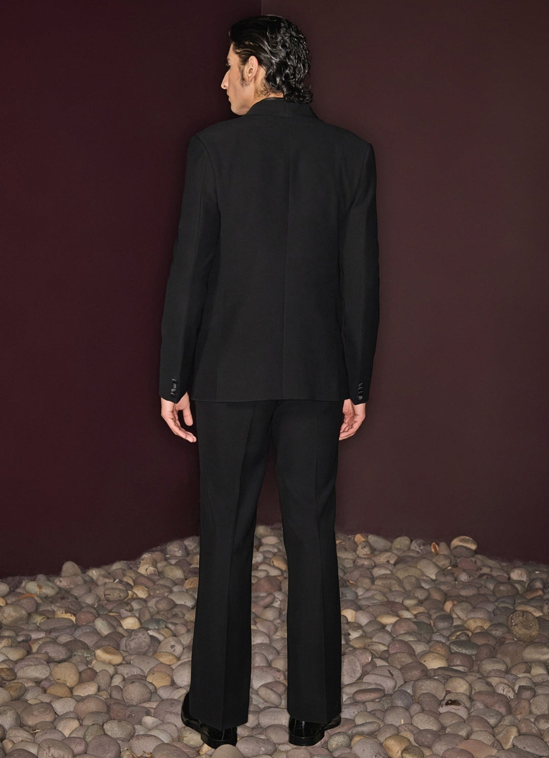 Single - Breasted Black Embroidered Tuxedo Set Contrast By Parth - Fabilicious Fashion