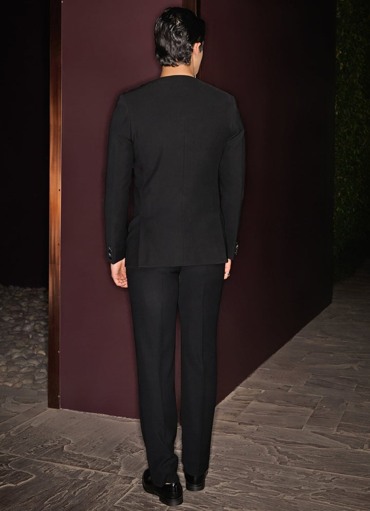 Single - Breasted Black Tuxedo Set Contrast By Parth - Fabilicious Fashion