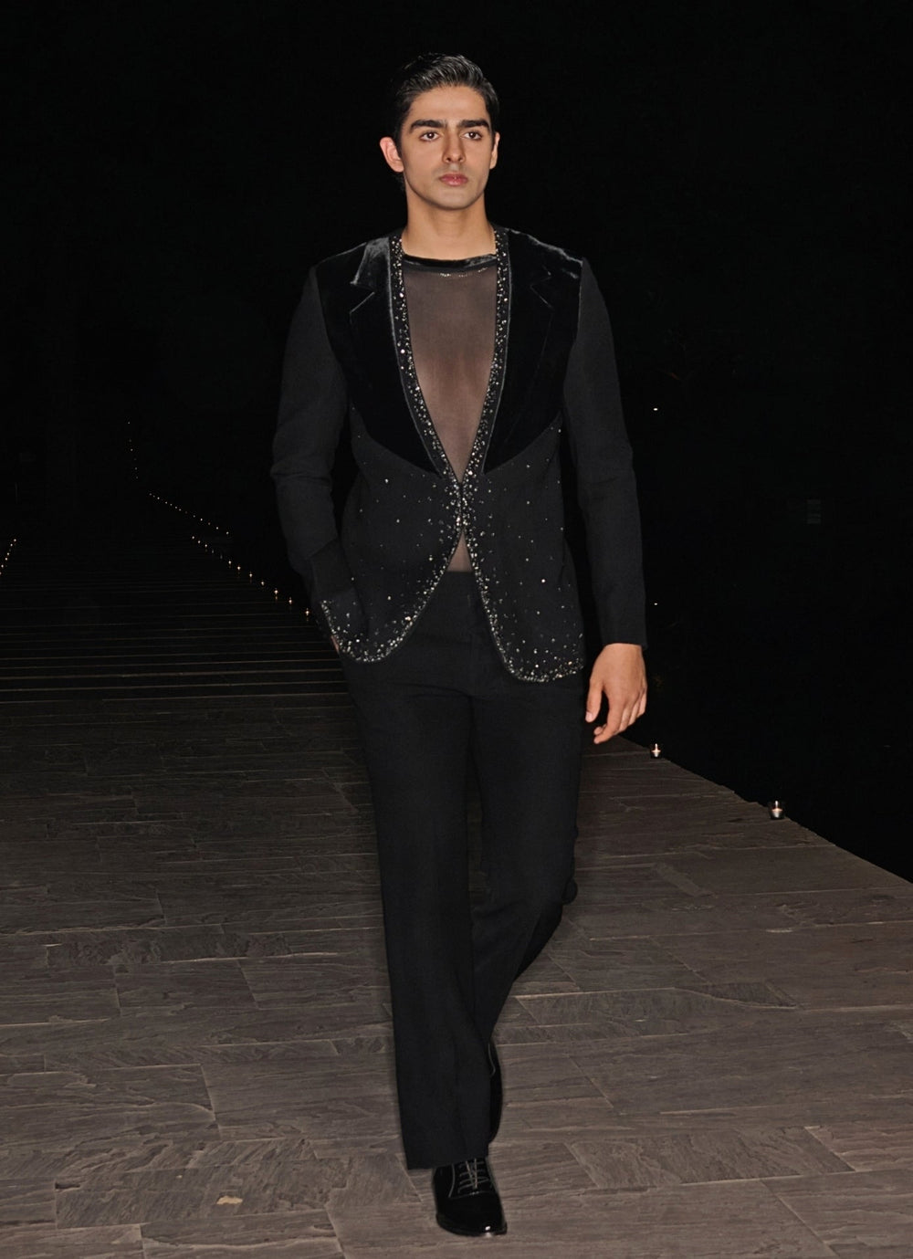 Single - Breasted Black Tuxedo Set Contrast By Parth - Fabilicious Fashion