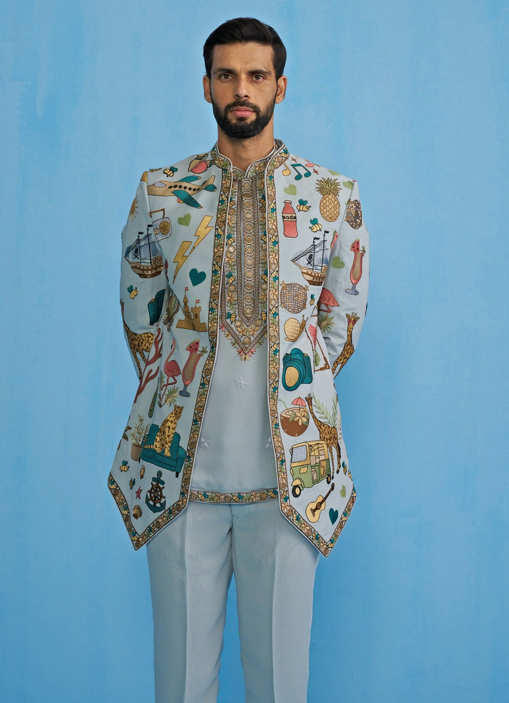 Sky Blue Embroidered Georgette Jodhuri Set Kalpraag - Fabilicious Fashion