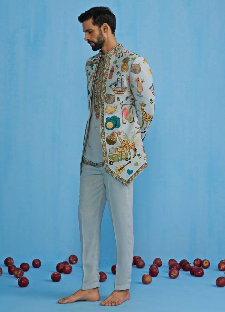 Sky Blue Embroidered Georgette Jodhuri Set Kalpraag - Fabilicious Fashion