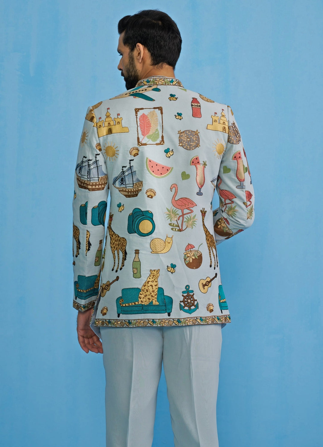 Sky Blue Embroidered Georgette Jodhuri Set Kalpraag - Fabilicious Fashion