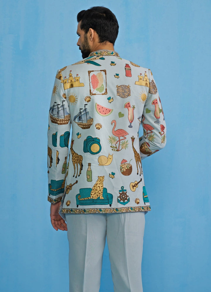 Sky Blue Embroidered Georgette Jodhuri Set Kalpraag - Fabilicious Fashion