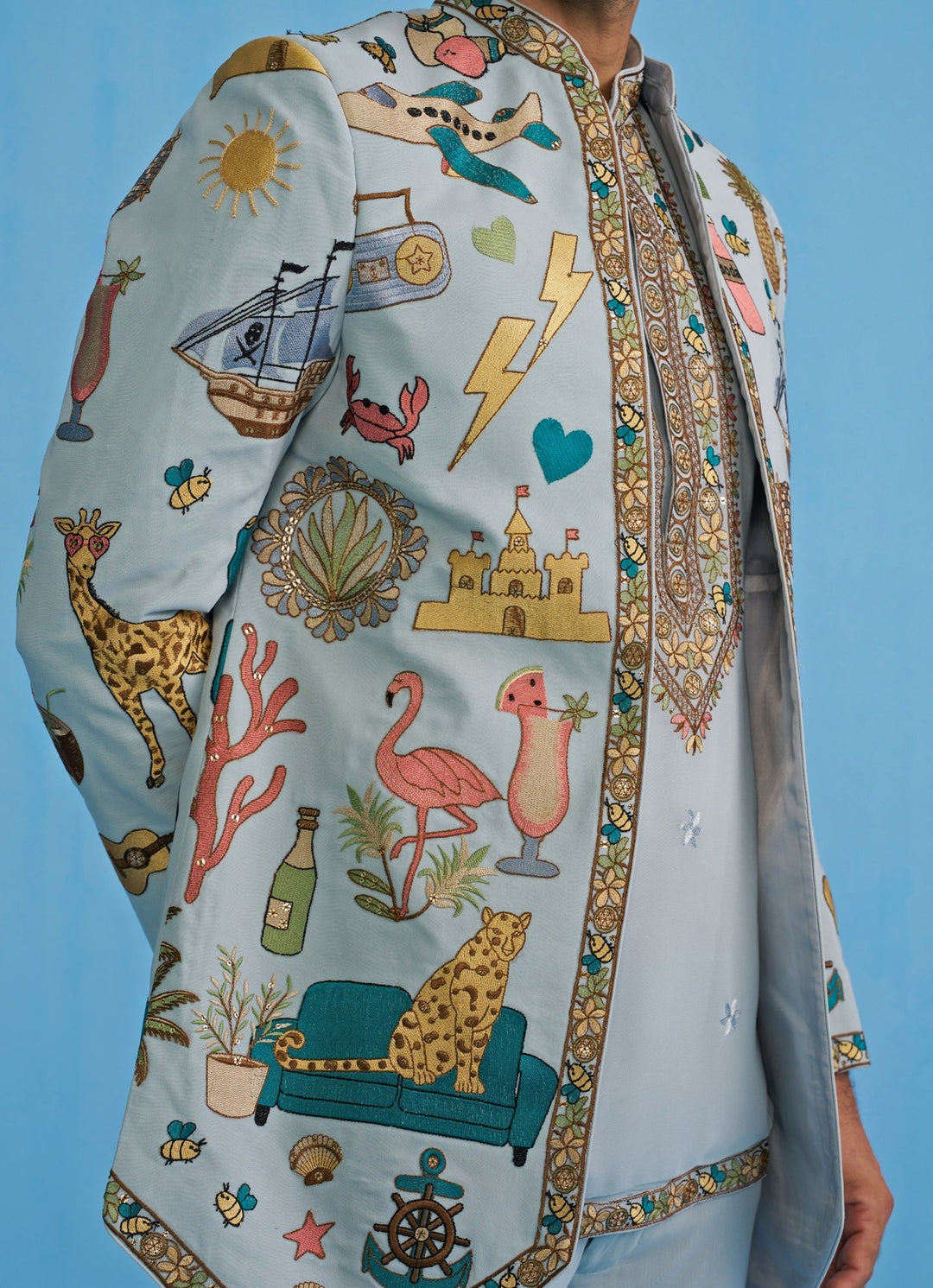 Sky Blue Embroidered Georgette Jodhuri Set Kalpraag - Fabilicious Fashion