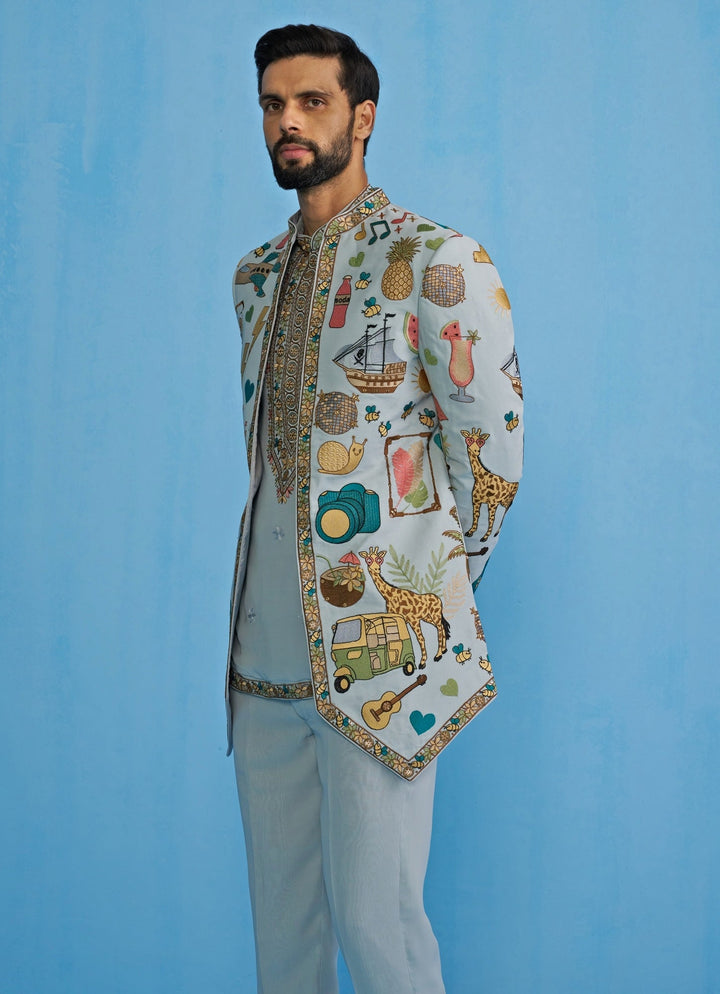 Sky Blue Embroidered Georgette Jodhuri Set Kalpraag - Fabilicious Fashion