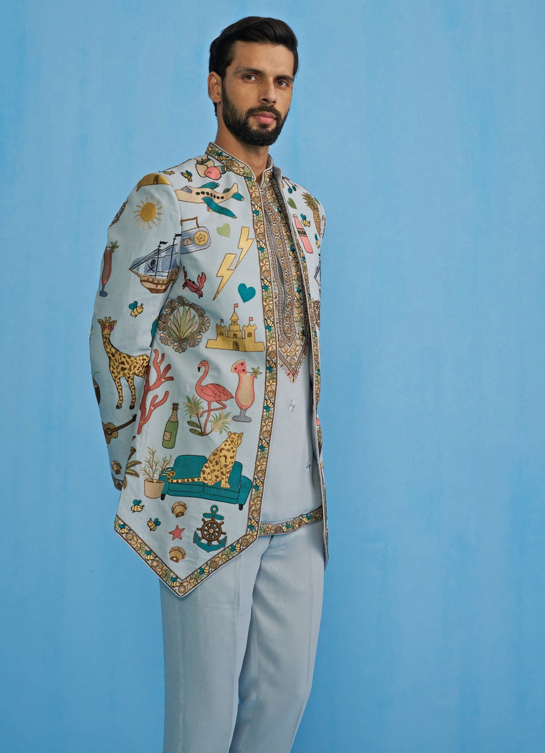 Sky Blue Embroidered Georgette Jodhuri Set Kalpraag - Fabilicious Fashion