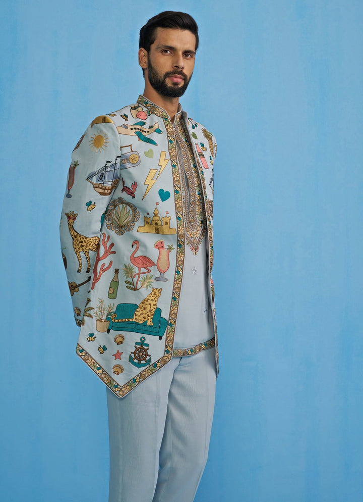 Sky Blue Embroidered Georgette Jodhuri Set Kalpraag - Fabilicious Fashion