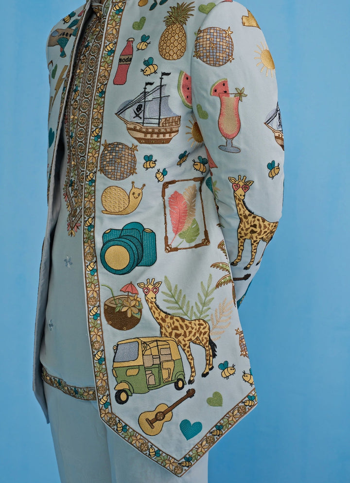 Sky Blue Embroidered Georgette Jodhuri Set Kalpraag - Fabilicious Fashion