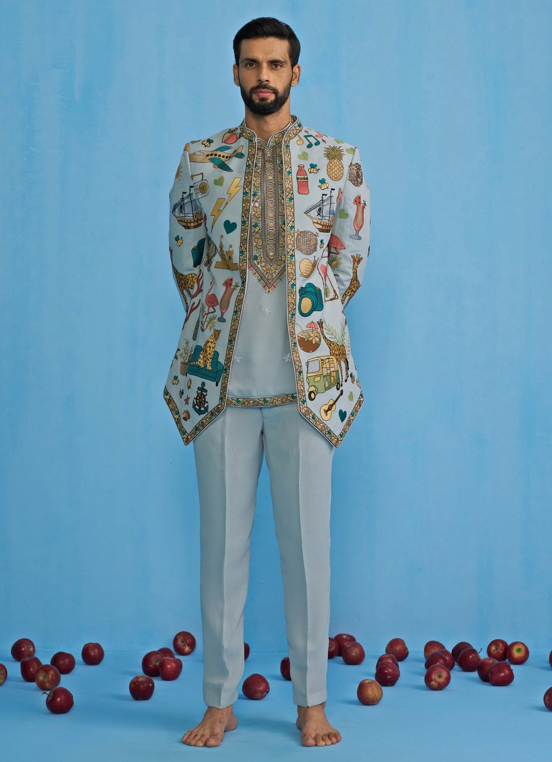 Sky Blue Embroidered Georgette Jodhuri Set Kalpraag - Fabilicious Fashion