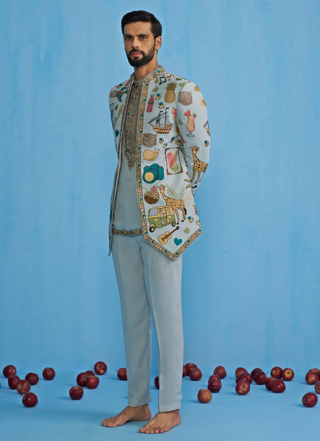 Sky Blue Embroidered Georgette Jodhuri Set Kalpraag - Fabilicious Fashion