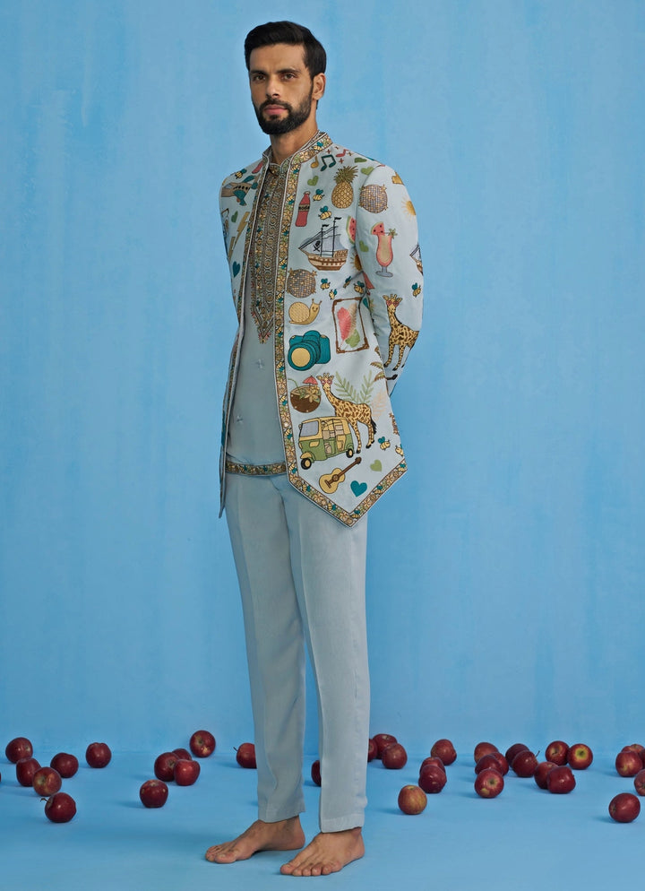 Sky Blue Embroidered Georgette Jodhuri Set Kalpraag - Fabilicious Fashion