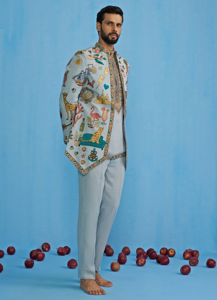 Sky Blue Embroidered Georgette Jodhuri Set Kalpraag - Fabilicious Fashion