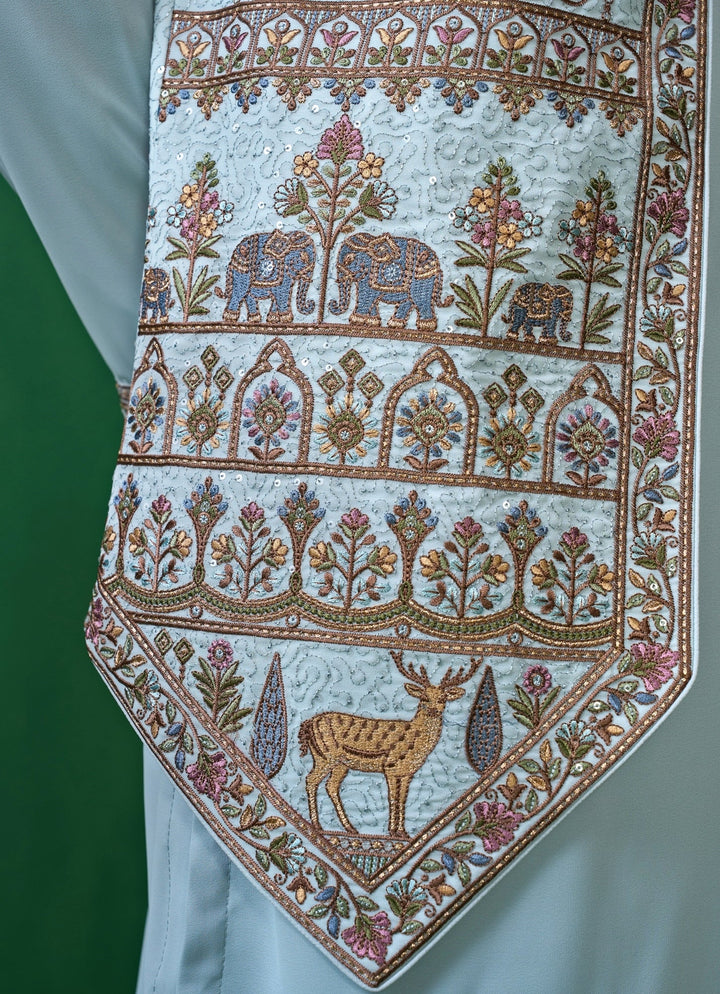 Sky Blue Embroidered Georgette Kurta Jacket Set Kalpraag - Fabilicious Fashion