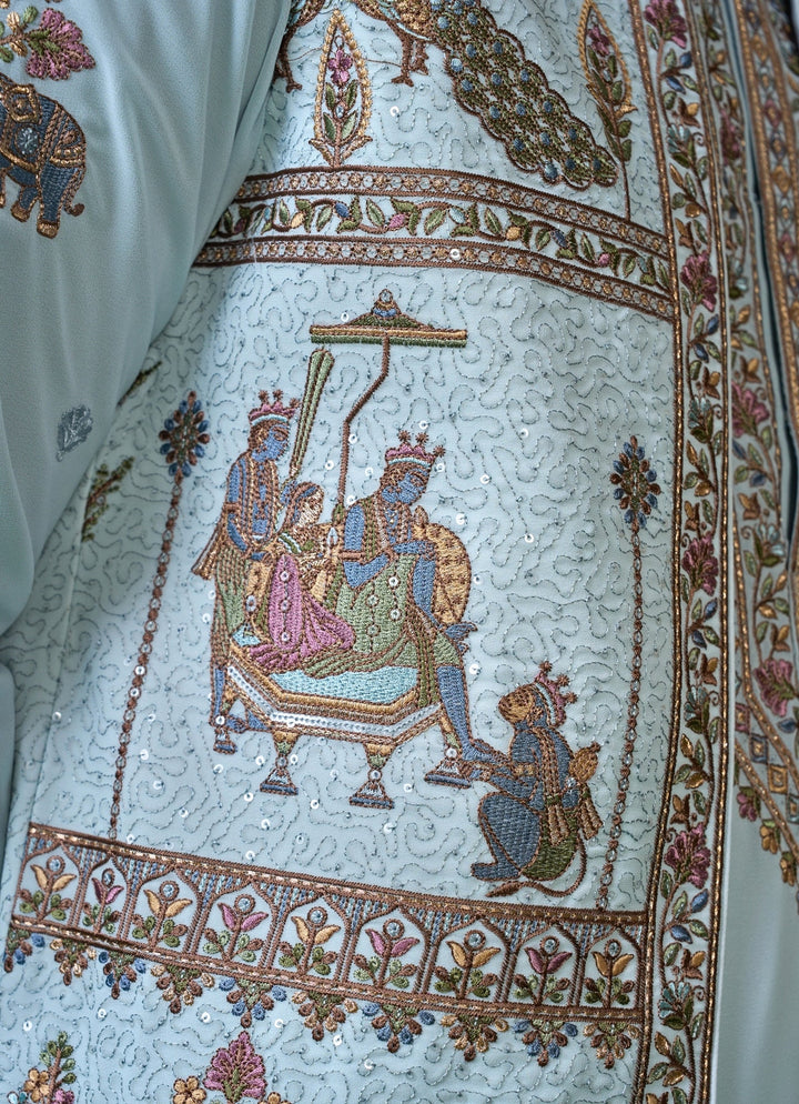 Sky Blue Embroidered Georgette Kurta Jacket Set Kalpraag - Fabilicious Fashion