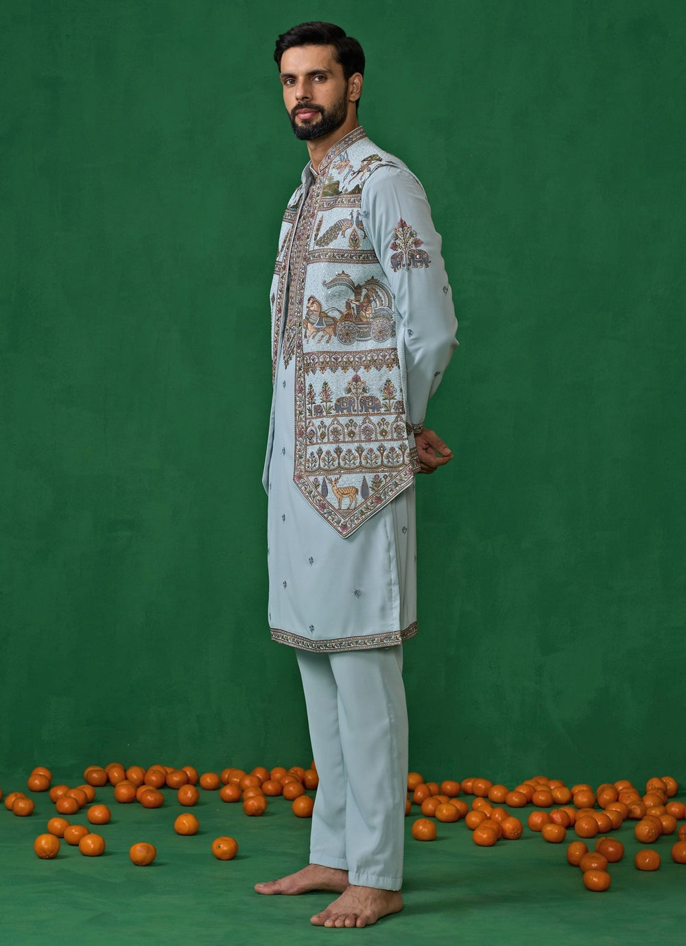 Sky Blue Embroidered Georgette Kurta Jacket Set Kalpraag - Fabilicious Fashion