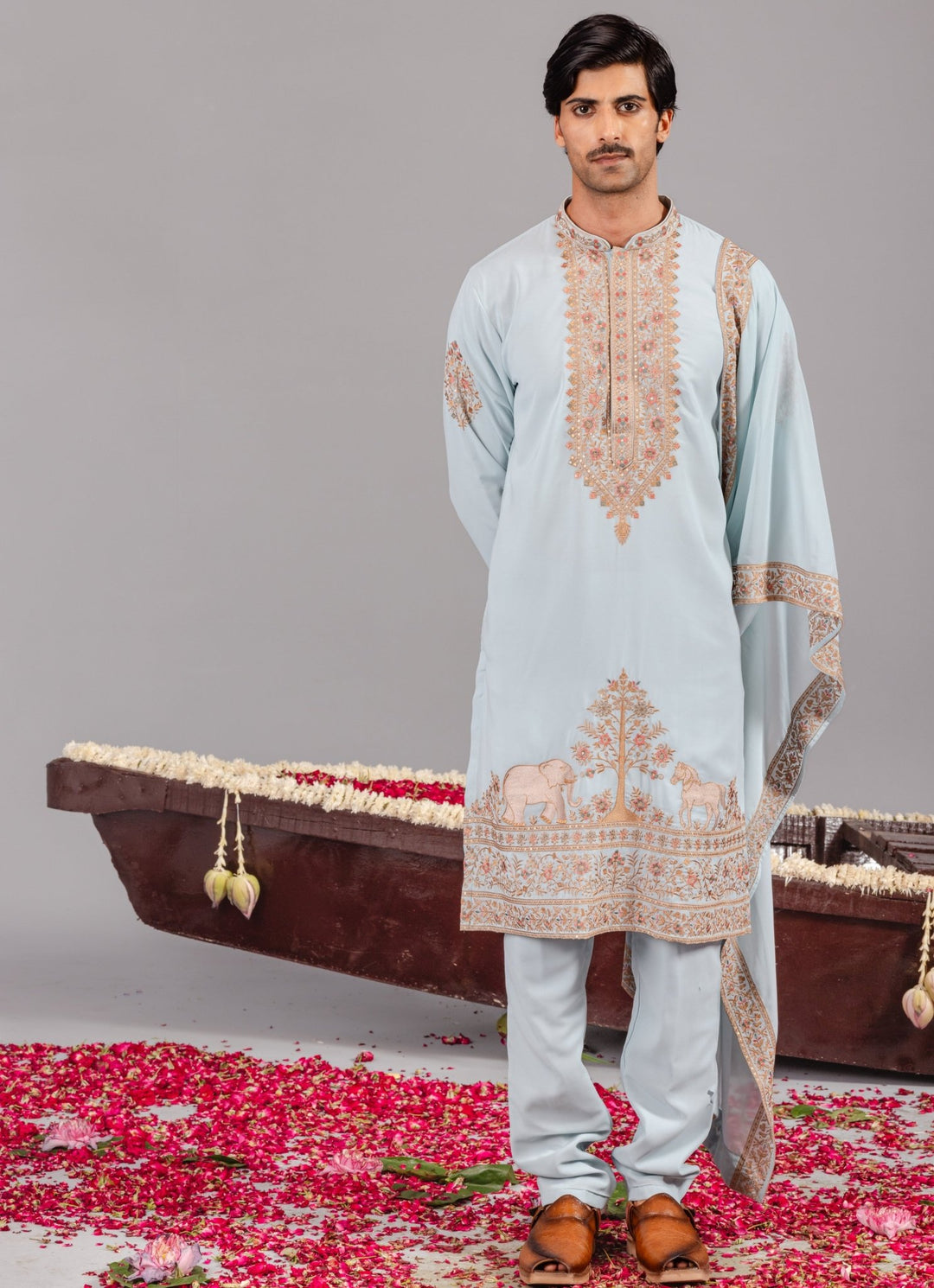 Sky Blue Embroidered Georgette Kurta Pant Set Kalpraag - Fabilicious Fashion