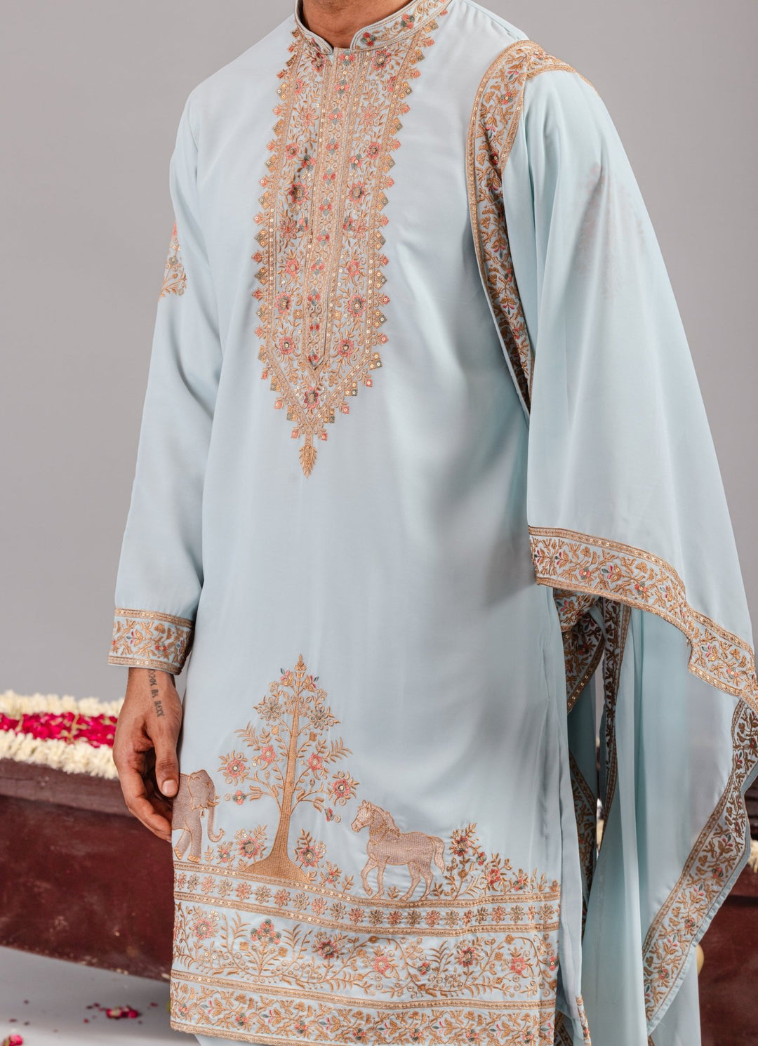 Sky Blue Embroidered Georgette Kurta Pant Set Kalpraag - Fabilicious Fashion