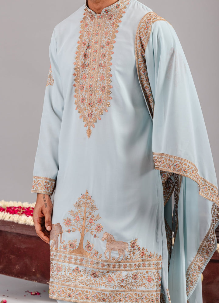 Sky Blue Embroidered Georgette Kurta Pant Set Kalpraag - Fabilicious Fashion