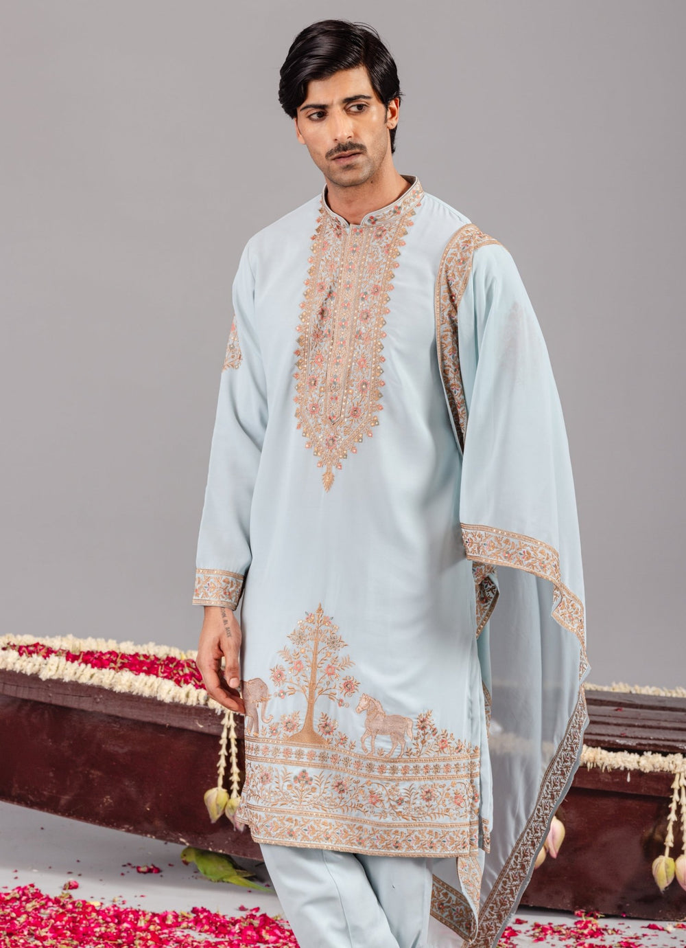 Sky Blue Embroidered Georgette Kurta Pant Set Kalpraag - Fabilicious Fashion