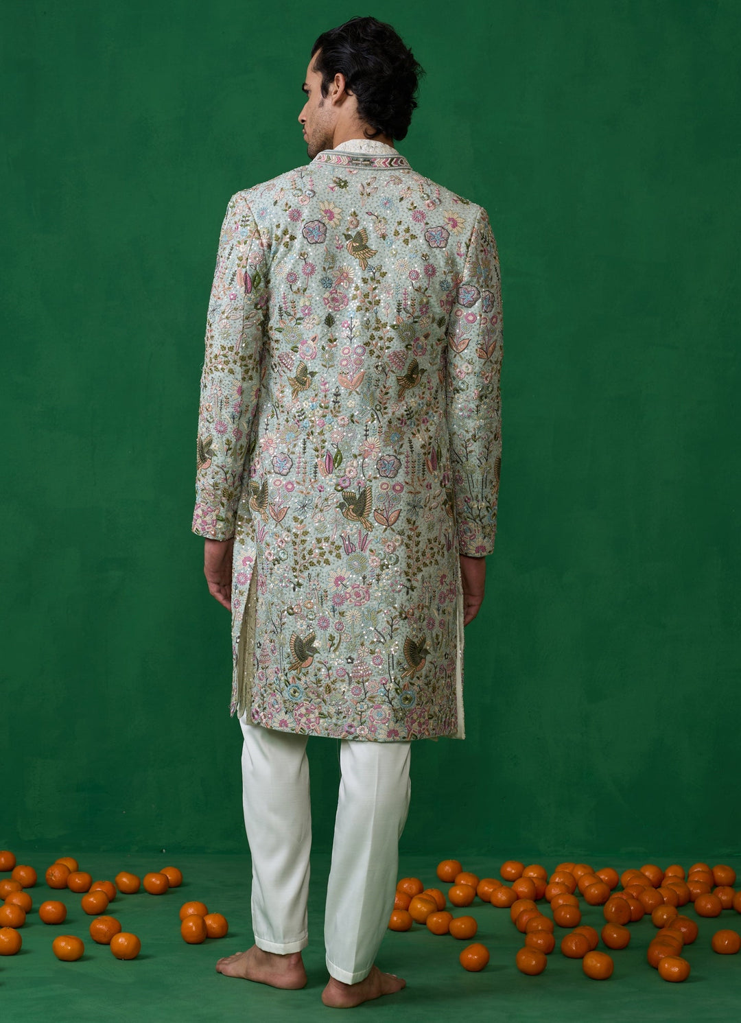 Sky Blue Embroidered Georgette Long Jacket Kurta Set Kalpraag - Fabilicious Fashion