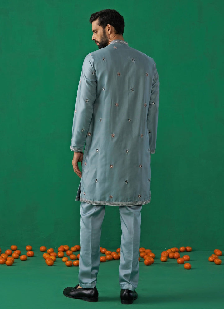 Sky Blue Embroidered Silk Kurta Set Kalpraag - Fabilicious Fashion