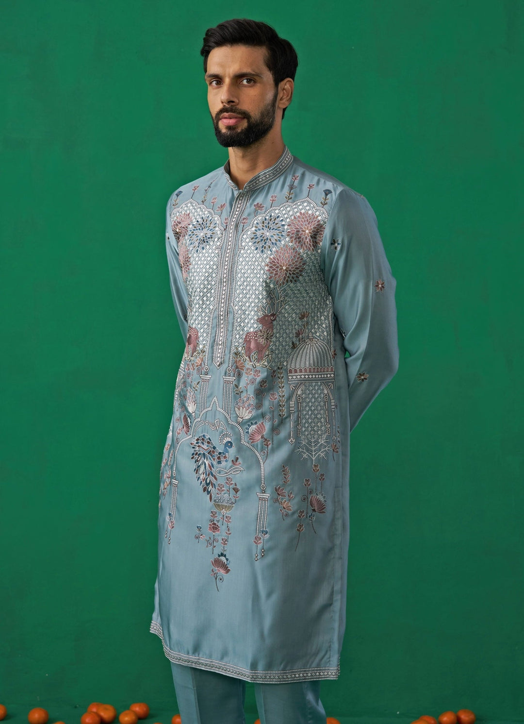 Sky Blue Embroidered Silk Kurta Set Kalpraag - Fabilicious Fashion