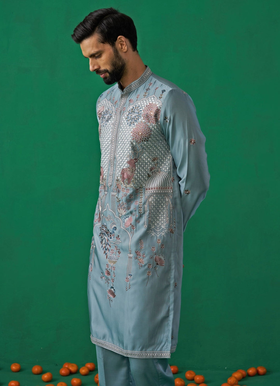 Sky Blue Embroidered Silk Kurta Set Kalpraag - Fabilicious Fashion