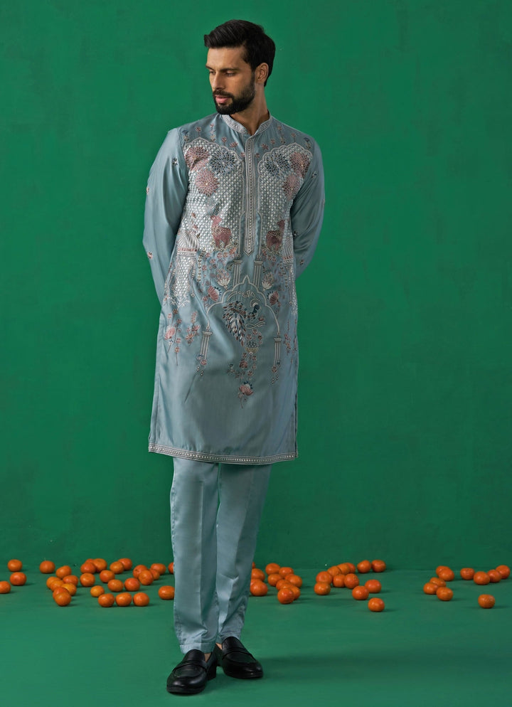 Sky Blue Embroidered Silk Kurta Set Kalpraag - Fabilicious Fashion