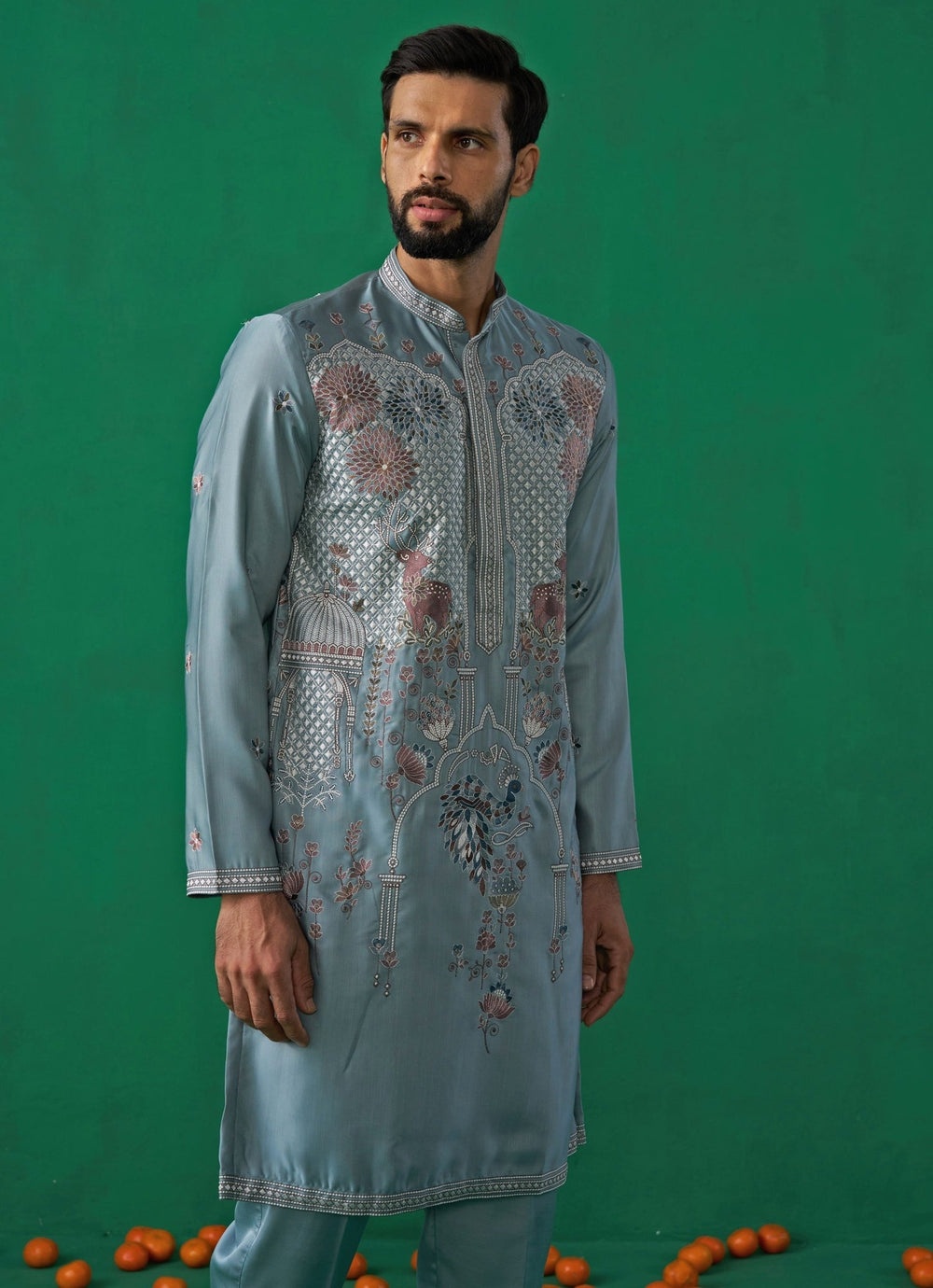 Sky Blue Embroidered Silk Kurta Set Kalpraag - Fabilicious Fashion